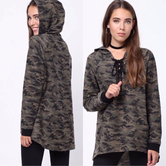 OLIVE CAMO LACE UP HOODIE - Picture 4 of 13